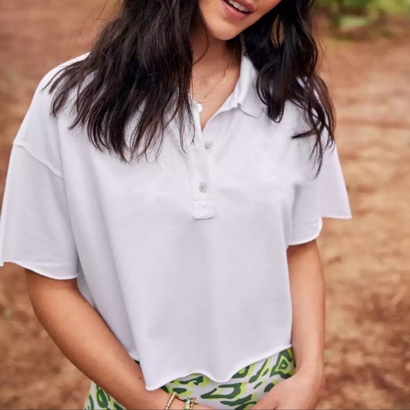 Aerie Offline Cropped Star Polo Tee Shirt White XXL - Picture 1 of 16